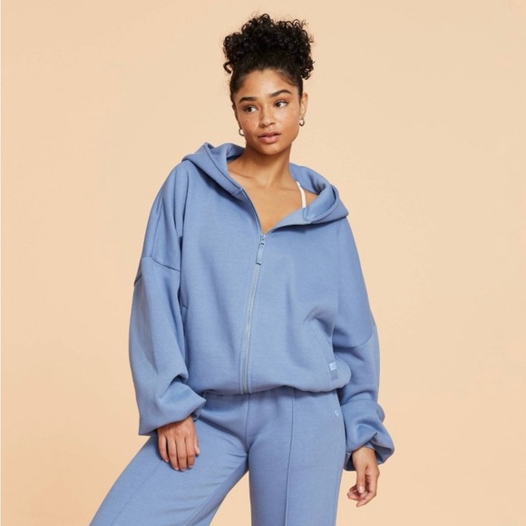 NWT Blogilates Full Zip Hooded Sweatshirt Hoodie Sz S Steel Blue - Picture 3 of 11